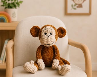 Patrón de amigurumi de mono a crochet, tutorial en PDF para juguete de peluche, regalo para decoración de guardería