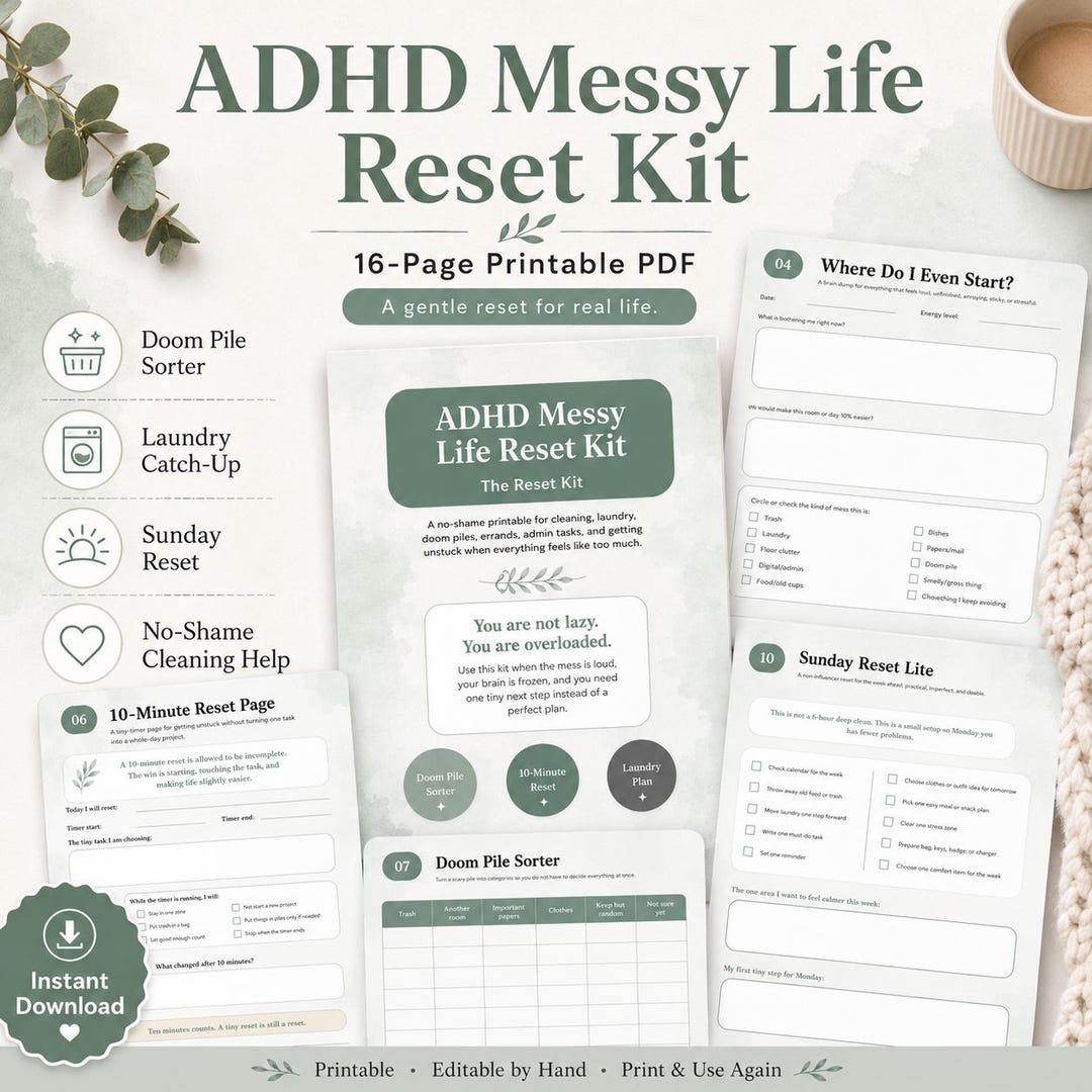 ADHD Messy Life Reset Kit Printable | Cleaning Checklist, Doom Pile ...