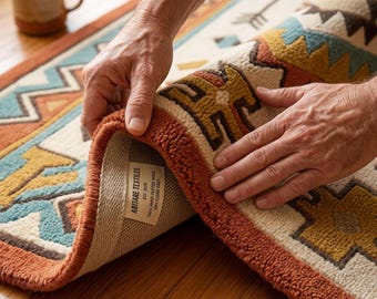 Hand getufteter Wollteppich | Südwestlichen aztekischen Boho Geometrisches Design, Wohnzimmer Wohnkultur