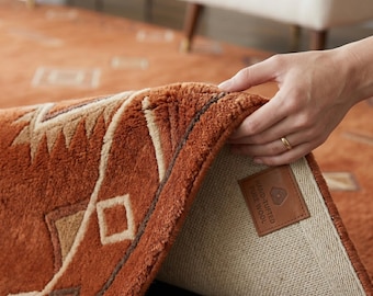Hand Tufted Wool Rug | Southwestern Tribal | Living Room Area Rug | Terracotta | 8x10 | Custom Size