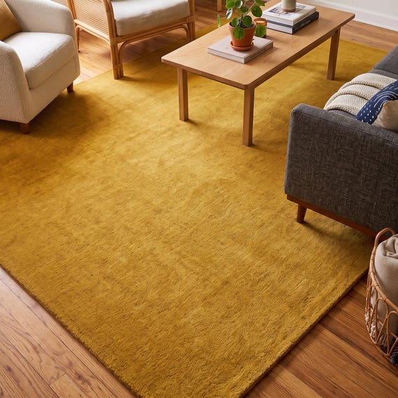 Hand Tufted Mustard Wool Area Rug | New Zealand Wool Living Room Decor