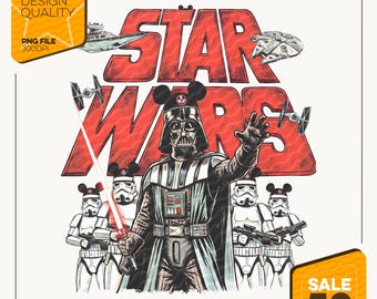 レトロなディズニー スターウォーズ マッシュアップ PNG | ダース・ベイダー ストームトルーパー ミッキーの耳 デジタルダウンロード | ヴィンテージSF昇華プリント