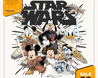 レトロなスター・ウォーズ ディズニー PNG | レトロなミッキーと仲間たちのジェダイ SVG | 家族旅行 SF カートゥーン グラフィック デジタルダウンロード