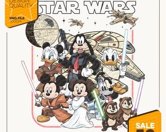 ミッキー・ジェダイと仲間たち PNG | レトロなスター・ウォーズ ハリウッド・スタジオ デジタルダウンロード | ギャラクシーズ・エッジ ファミリー昇華プリント