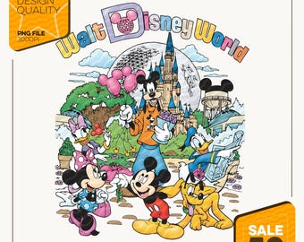 レトロなウォルト・ディズニー・ワールドPNG | ミッキーと仲間たちのヴィンテージディズニーワールドデジタルダウンロード | ディズニー2026旅行昇華デザイン