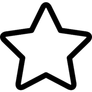 Puede incluir: Un icono de estrella de cinco puntas con un contorno negro grueso y un centro blanco. La forma es simétrica con puntas afiladas y esquinas interiores redondeadas, presentado como un elemento gráfico limpio sobre un fondo blanco.