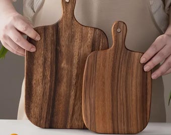 Personalized Wooden Cutting Board with Handle, Rustic Serving Board, Custom Kitchen Gift