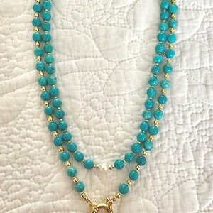 Double Strand Turquoise and Pearl Convertible included Necklace image 2