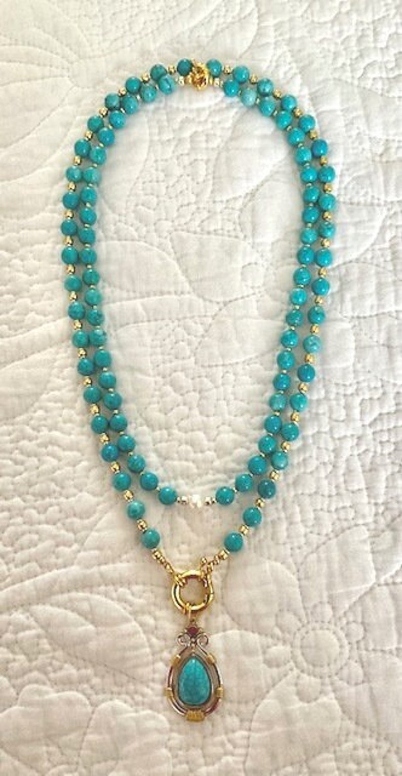 Double Strand Turquoise and Pearl Convertible included Necklace image 2