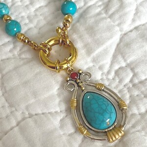 Double Strand Turquoise and Pearl Convertible included Necklace image 1