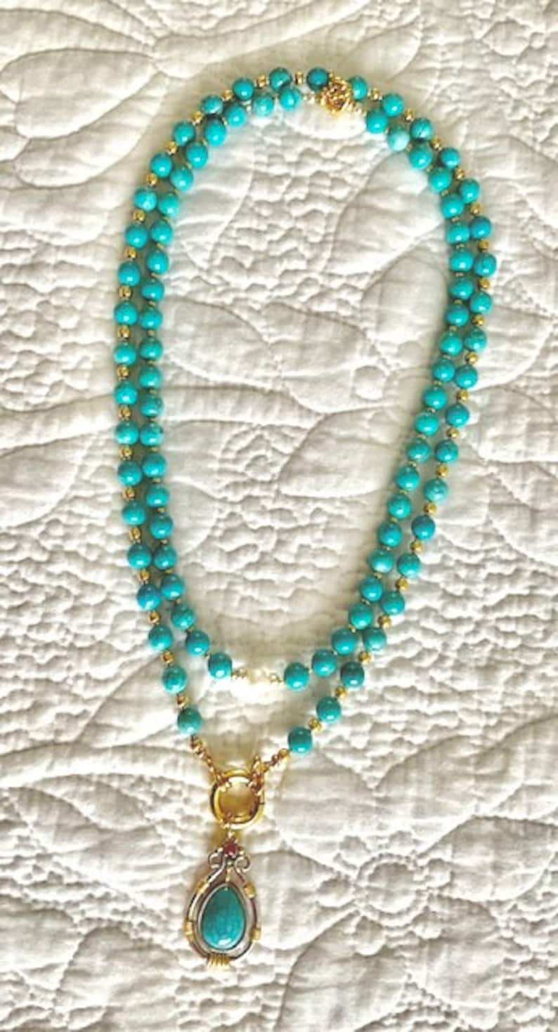 Double Strand Turquoise and Pearl Convertible included Necklace image 4