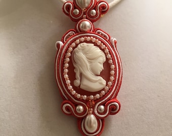 Perline Cameo Soutache Pendant Necklace