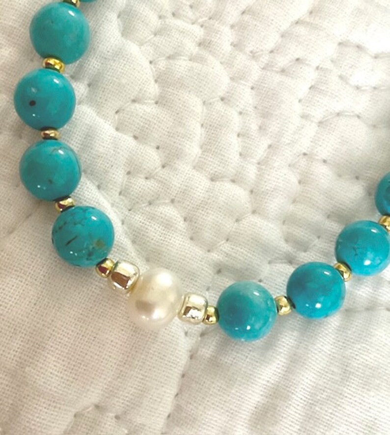 Double Strand Turquoise and Pearl Convertible included Necklace image 3