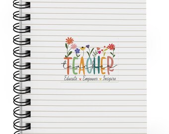 Floral Teacher Typography Spiral Bound Journal | Lined Notebook Teacher Appreciation Gift Valentines Gift