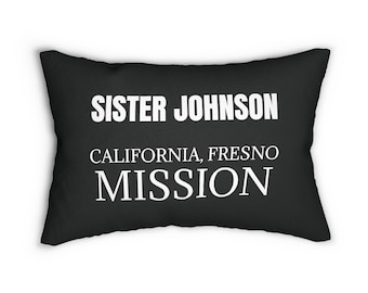 Custom LDS Missionary Lumbar Pillow LDS Missionary Name Tag Pillow for Sisters or Elders Missionary Gift Christmas Gift