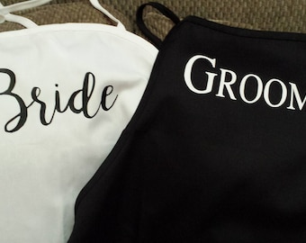 Bride/Groom Wedding Aprons w/Pockets