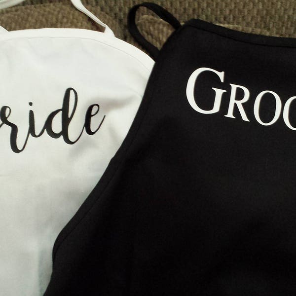 Bride/Groom Wedding Aprons w/Pockets