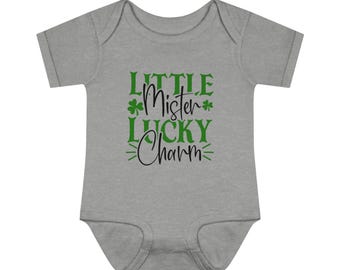 St. Patrick's Day Baby Bodysuit, Little Mister Lucky Charm Infant Onsie, Irish Onesie, Baby Shower Gift, Newborn Romper, Patrick's Day