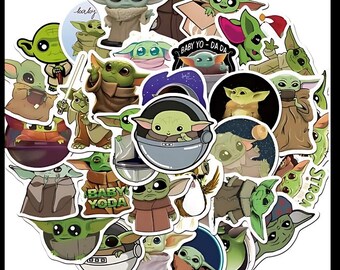 Star Wars Baby Yoda Stickers, Mandalorian Skateboard Laptop Luggage Water Bottles  Bikes Phones Rewards