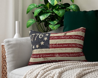 Vintage style Patriotic 1776 Flag Pillow with Pledge of Allegiance: Americana Accent for Patriotic Home Décor 4th of July Decor Gift for Mom