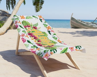 Aloha Beach Towel, Hibiscus Beach Towel, Beach Vacation Family Vacation, Gifts for Her, Hawaiian Designs, Hawaii Beach Towel, XL Beach Towel
