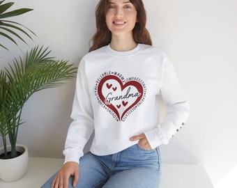 Custom Grandma Sweatshirt with Kids Names on Sleeve, Personalized Grandma Sweater, Grandma Gift, Cute Grandma Shirt, Valentine Gift