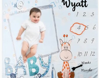 Giraffe Baby Milestone Blanket For Babies, Milestone Photography Kids Blanket, Newborn Memorial Milestone Baby Blanket, Photography Blanket