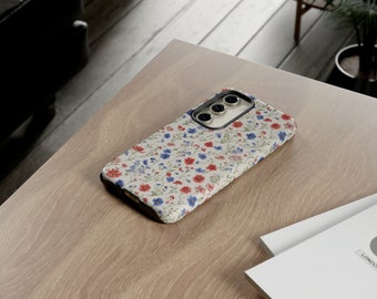 Red and Blue Flower Tough Case, Phone Case, Trendy Patriotic Flower, iPhone Case, Samsung Case, Gifts for Teens, Gifts for Her, Google Pixel