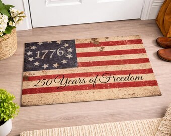 250 Years of Freedom Doormat  1776 Betsy Ross Flag We the People Rug | Patriotic Americana Floor Mat