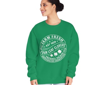 St. Patrick's Day Farm Fresh Clove Crewneck Sweatshirt, Lucky Irish Shamrock Jumper, Green Holiday Pullover, Unisex Top, Gift for Him Her,
