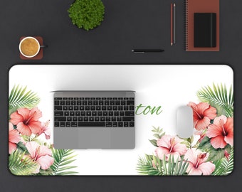 ハイビスカスフラワーハワイデスクマットパーソナライズされたマウス