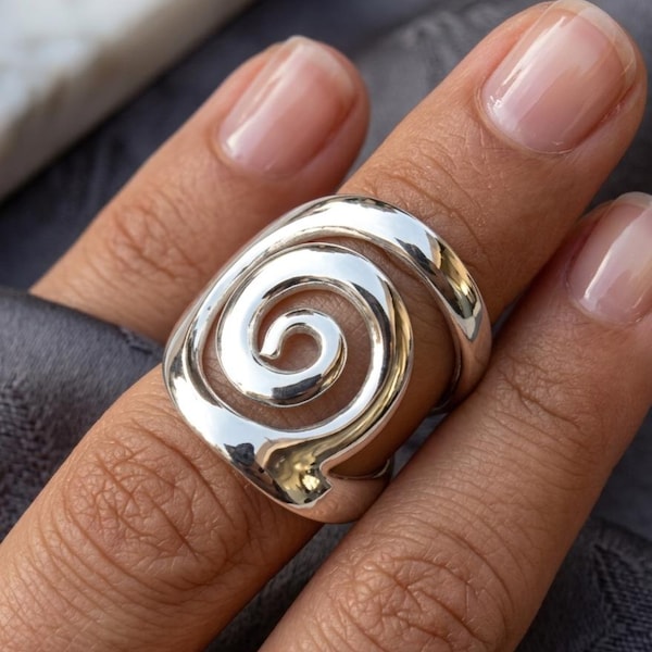Solid 925 Sterling Silver Spiral Ring~ Handmade Minimalist Jewelry~ Swirl Ring For Women~ Trending Boho Spiral Ring~ Gift For Him~ /////