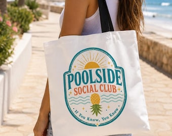 Bolsa Tote Poolside Social Club, Bolsa de Playa con Piña Invertida, Bolso Verano Retro, Regalo Divertido If You Know You Know
