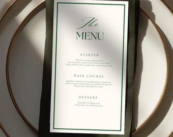 Plantilla de menú de boda ecológica de lujo / Tarjeta de menú minimalista y elegante / Descarga instantánea