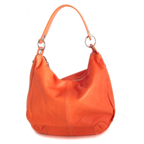 Handmade Hobo Bag, Orange Italian Leather Purse, Designer Leather Handbag  -.- the Akoni -.-