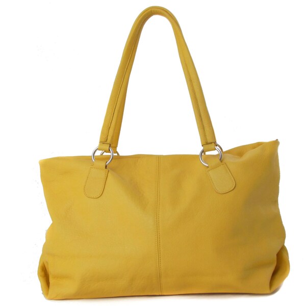 Handmade Tote Bag, Yellow Italian Leather Purse, Designer Leather Handbagbag -.- the Blejan-.-