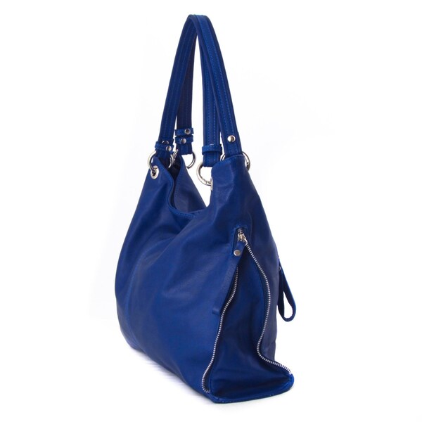 Handmade Tote Bag, Blue Italian Leather Purse, Designer Leather Handbag  -.- the Arpamda-.-summer sale 30% off