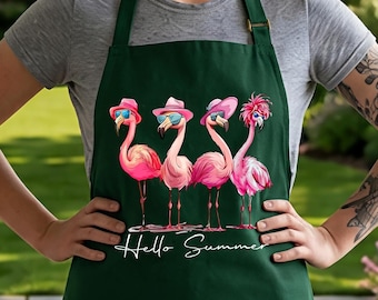 Flamingo Apron Gift For Her Tropical Summer Kitchen Cooking Fun