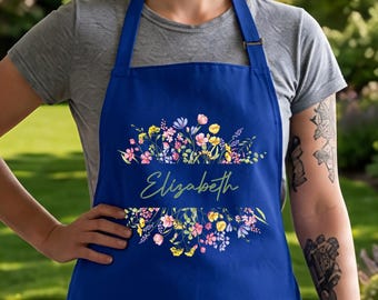 Custom Wildflower Apron Personalized Gift for Her Floral Apron