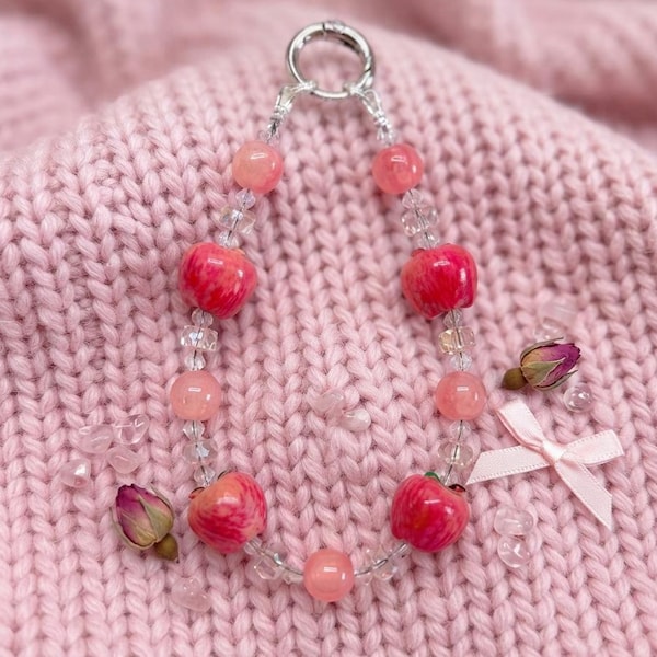 Love and Deepspace Caleb Phone Charm | Pink Apple Beaded Strap | Anime Accessory