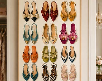 Vintage Shoe Collection Poster, Watercolor Fashion Wall Art, Colorful Heels And Flats Print, Feminine Dressing Room Decor, Shoe Lover Art
