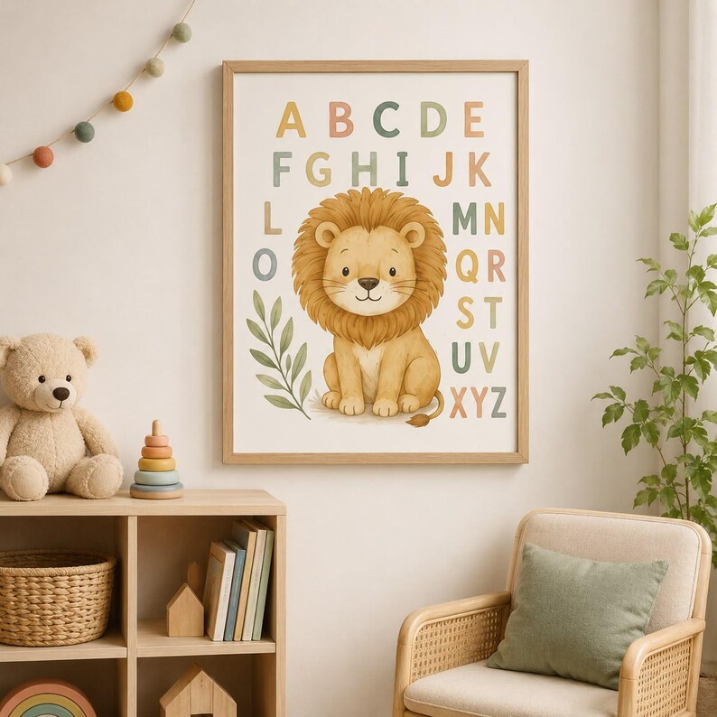 Lion Alphabet ABC Nursery Poster, Pastel Animal Kids Room Wall Art ...