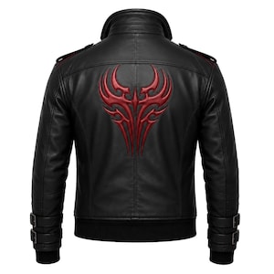 Prototype Inspired Leather Jacket Dark Antihero Cosplay Jacket Black Red Gamer Leather Jacket Mutant Hunter Bike Halloween Convention Outfit