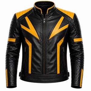 Wolverine Inspired Jacket Superhero Leather Jacket Comic Inspired Motorcycle Jacket Black Yellow Cosplay Jacket Handmade Biker Outerwear