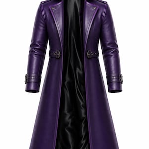 Kazuya Mishima Inspired Purple Leather Coat Anime Leather Coat Long Devil Inspired Coat Gaming Cosplay Villain Inspired Outerwear