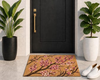 Personalisierte Kirschblüten Fußmatte | Benutzerdefinierte Blumen Willkommen Matte | Einweihungsparty Geschenk | Laser graviert