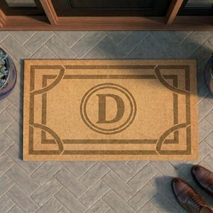 Personalized Monogram Border Doormat | Custom Single Initial Welcome Mat | Elegant Entryway Decor | Laser Engraved