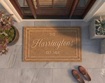 Personalized Family Name Doormat | Custom Last Name Welcome Mat | Housewarming Gift | Laser Engraved