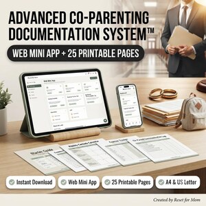 Documentatiesysteem voor co-ouderschap | Webmini-app, 25 afdrukbare pagina's (digitale download)