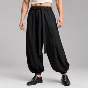 Men Harem Loose Cotton Trousers | Elastic Waist Pleated Balloon Pants | Casual Festival Streetwear Bottoms